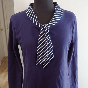 Navy Long Sleeved Tie Bow Top